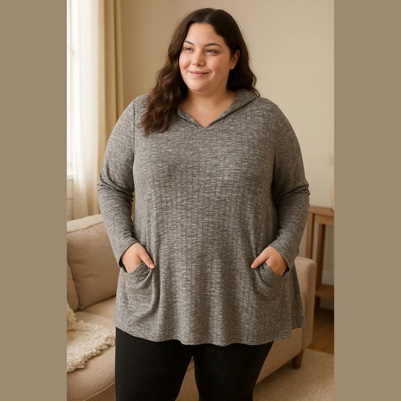 Dress Barn Tops - Dress Barn Gray Ribbed Tunic Sweater with Hood